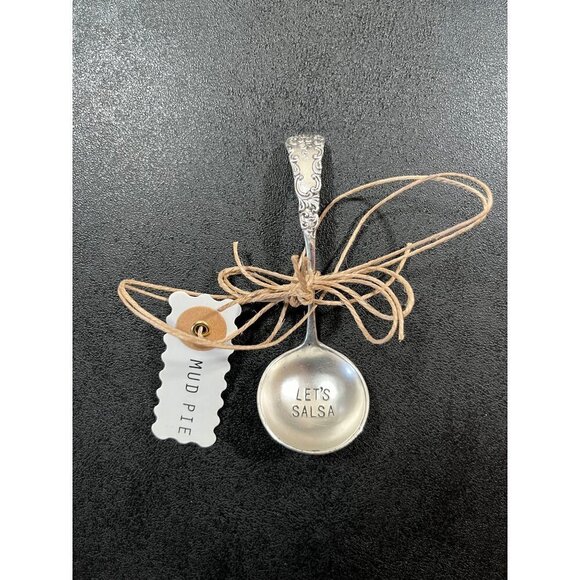 Mud Pie Let's Salsa Spoon & White Ceramic Serving Bowl Set w/ Gold Bead Trim - Picture 3 of 9